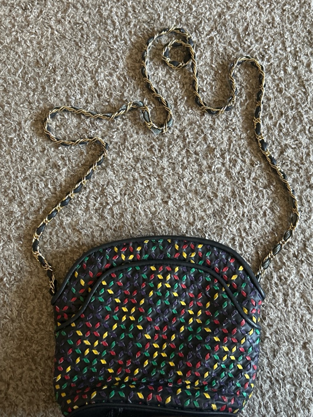 80’s-90’s vintage Woven Multicolor Leather Crossbody Bag